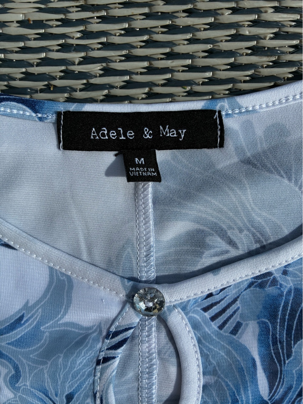 Adele & May Blue Floral Sheer Overlay Blouse  Keyhole Cape Poncho Blouse M - Picture 5 of 9